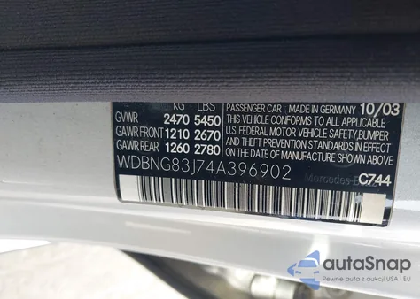 2004 Mercedes-Benz S 430 4Matic z USA, uszkodzony, nr VIN WDBNG83J74A396902